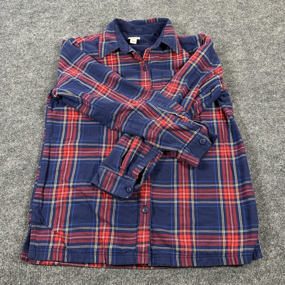 L.L. Bean Flannel Shirt Mens Small Blue Plaid Fleece Lined Button Up Long Sleeve